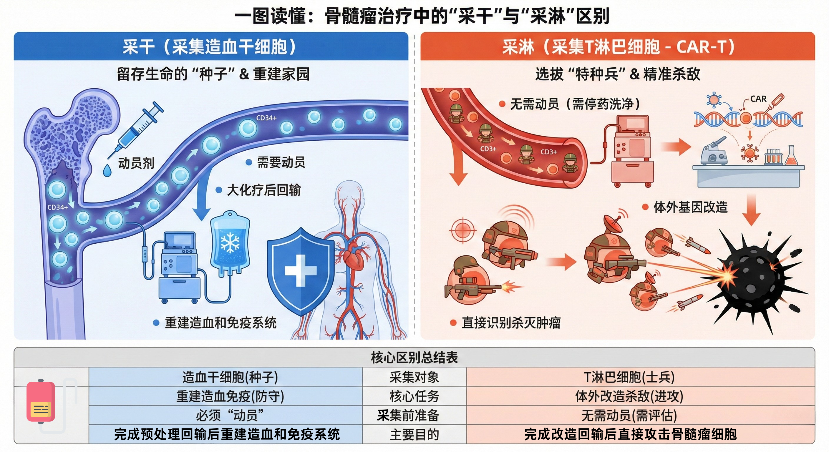 做CAR-T前的“采淋”，和移植前的“采干”有什么不一样？